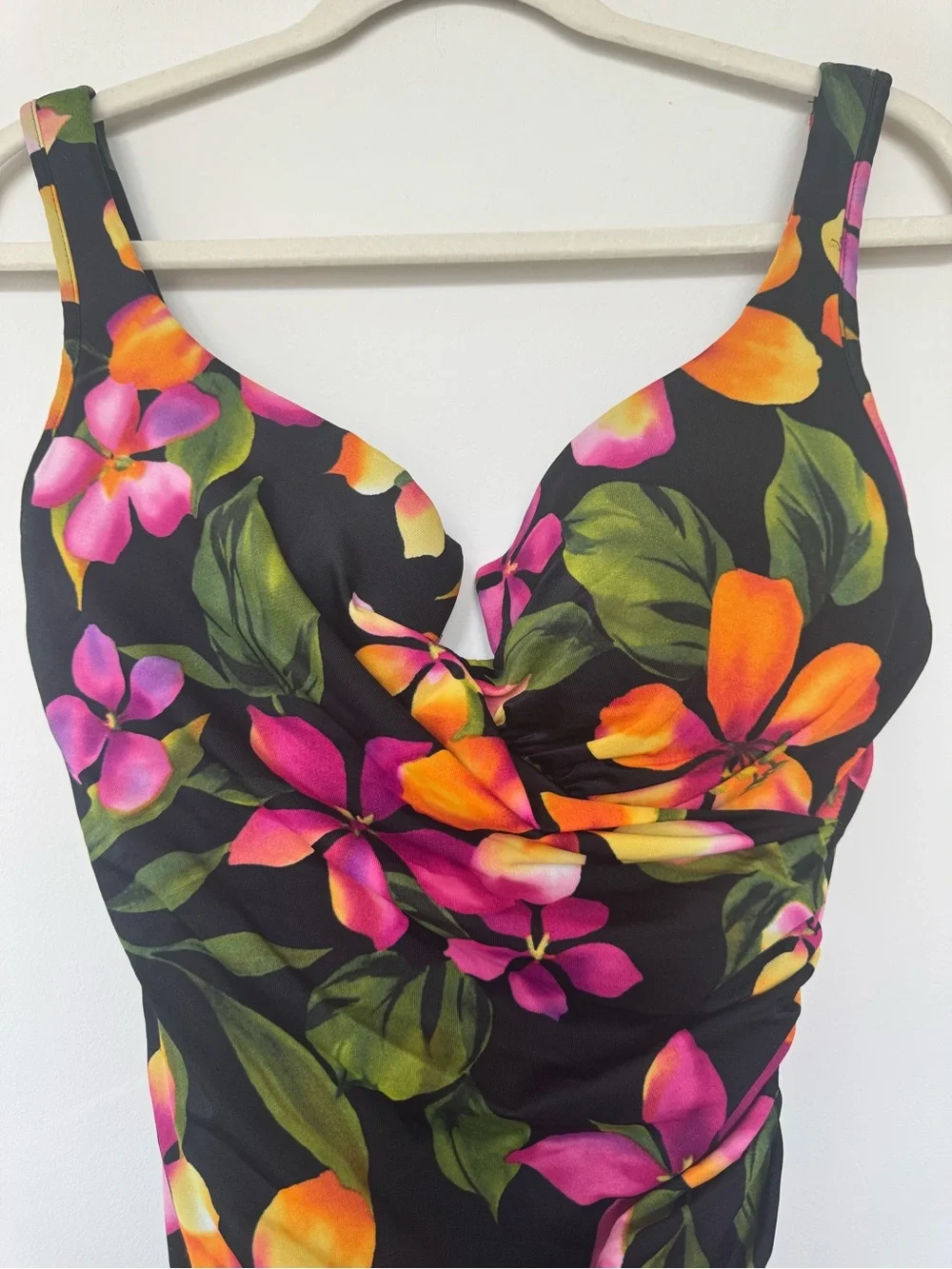 Miraclesuit Black One-Piece Swimsuit with Pink, Orange & Green Floral Print 12